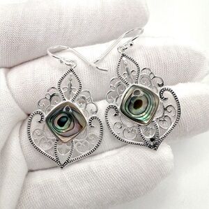 Abalone Filigree Design .925 Sterling Silver Dangle Earrings